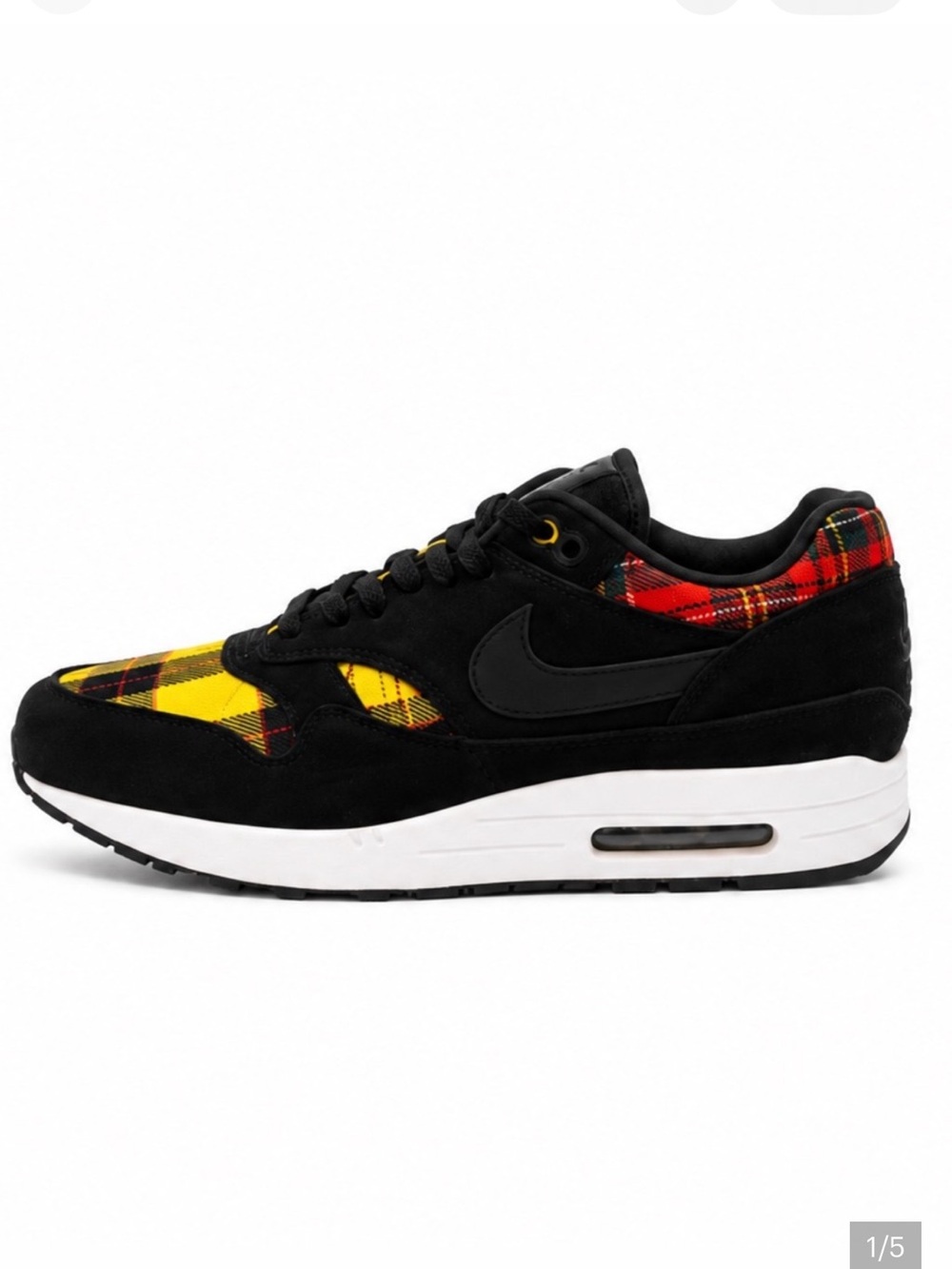EUC size 10 Nike Air Max Black suede with Red & Yellow tartan Plaid Accents